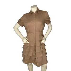 THE LIMITED Khaki Tan Brown Layered Ruffle Safari Shirt Dress, Size 10